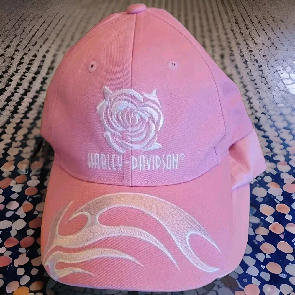 Lot Of 2 Caps Harley Davidson Hot Pink Flame Cap, Rhinestone Skull Cap Both NWOT